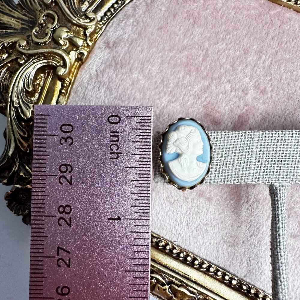 Vintage Gold Tone Blue & White Cameo Screw-back Earrings Mid-Century Modern MCM - Picture 2 of 9